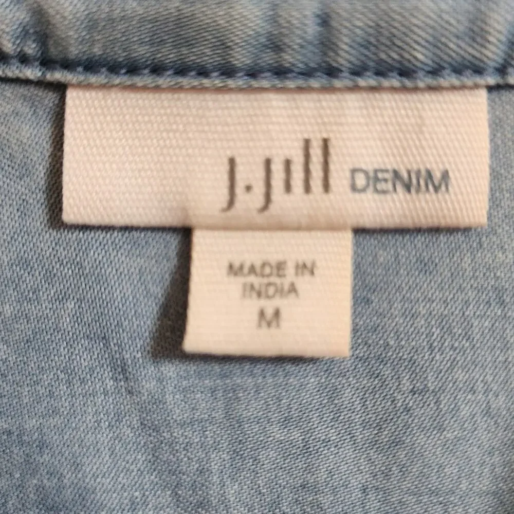 J. Jill Denim Medium Blue Relaxed Casual Sleeveless Button-Up Dress Pockets - Picture 6 of 8